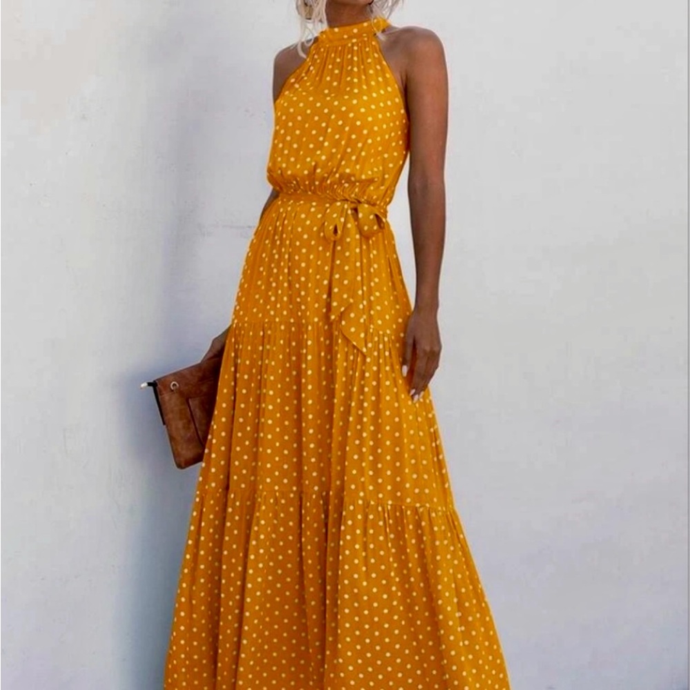 SHEIN Yellow Halter Maxi Dress, NWOT